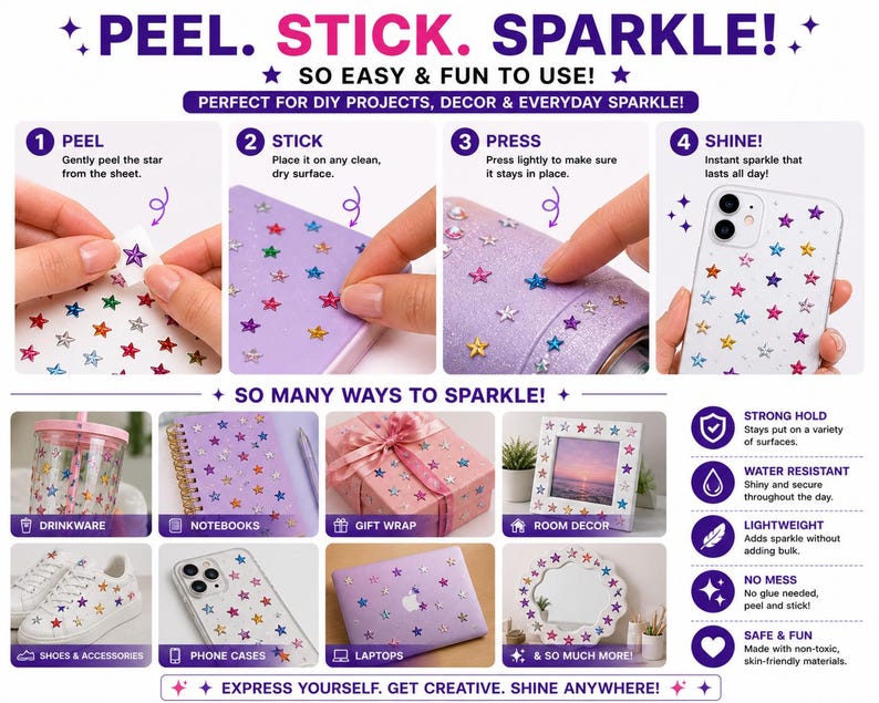 250 PCS Crystal Clear Acrylic Stick On Star Rhinestones Self Adhesive Gems Face Gems Body Art Jewels Scrapbooking Card Making 6mm 8mm 10mm image 6