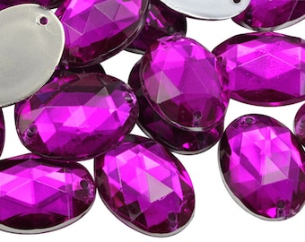 30 Pierres à Coudre Acrylique Rondes Facettées 22mm - Couleur Fuchsia, Lot PC28, Neuf