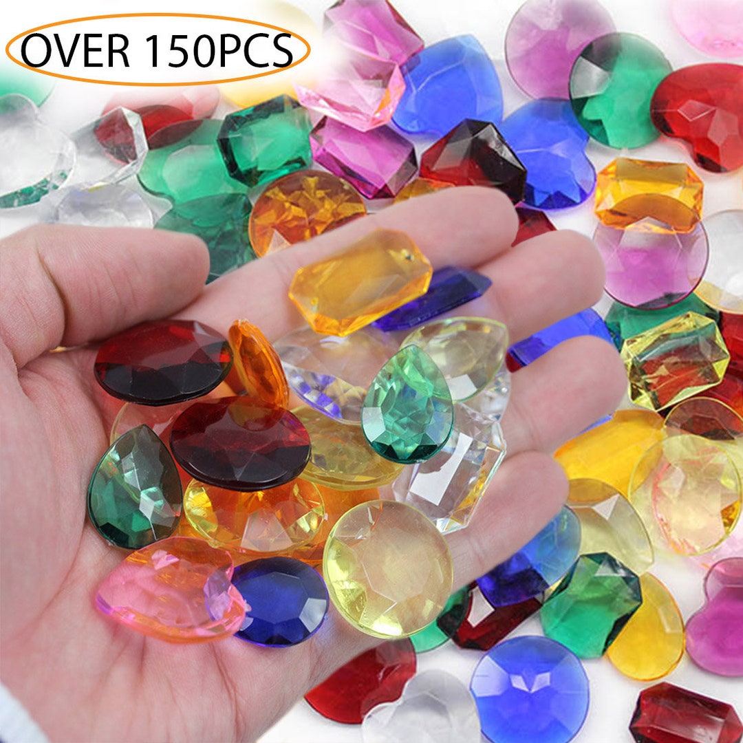 100pcs Toy Gems Pirate Treasure Jewels Fake Acrylic Gems Bling Diamonds  Plastic Gemstones for Party Table Decorations Pirate Party Favors