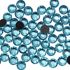 Blue Aquamarine Hotfix Flat Back Crystal Rhinestones DMC Iron On Strass for Nail Art Heat Set Gems Clothing Garment Embellishments - 5 Sizes