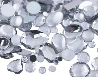 Crystal Clear Mix Crafting Gems in Bulk Acrylic Flatback rhinestones, Assorted Sizes & Shapes Cosplay Embellishments Jewels Costume Making