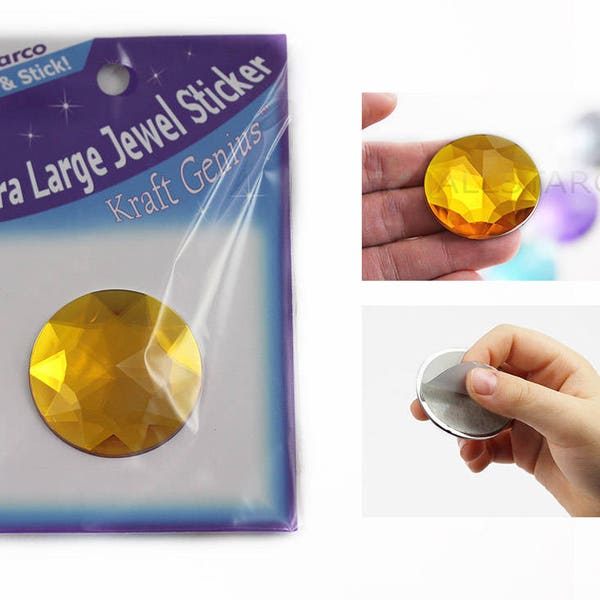 50mm Large Stickers Gold Topaz H107 Extra Large Self Adhesive Round Jewels Acrylic Rhinestones Stick On Plastic Gems For Cosplay - 2 Pieces