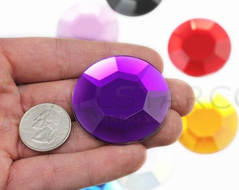 45mm 1-49/64&quot; Large Acrylic Round Costume Plastic Gemstones Embellishments, Large Gems DIY Cosplay Prop Making, Huge - 7 Colors