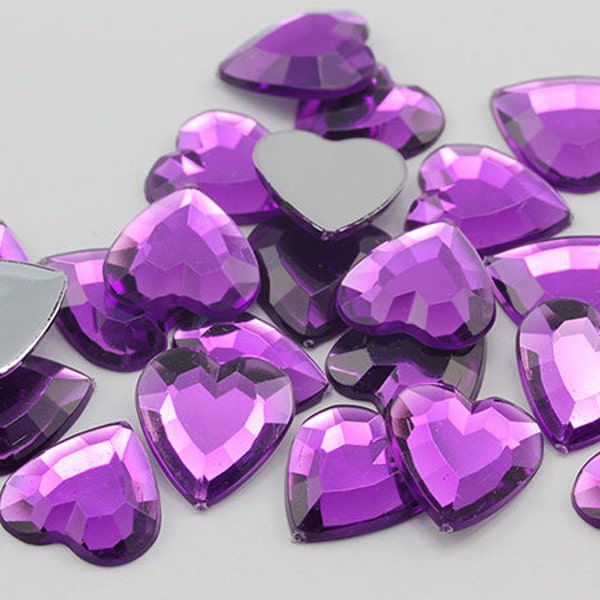 15mm Purple Amethyst NAT02L Flat Back Heart Acrylic Jewels Plastic Rhinestones For Scrapbooking and Jewelry Making Costume Gems - 40 Pieces
