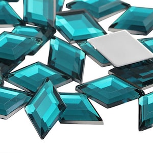 Blue Aqua Flat Back Diamond Acrylic Rhinestones Rhombus Jewels For Crafts, Cosplay Jewelry Making Embellishment Plastic Scrapbooking 3 Sizes