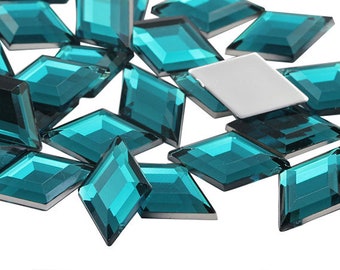 Blue Aqua Flat Back Diamond Acrylic Rhinestones Rhombus Jewels For Crafts, Cosplay Jewelry Making Embellishment Plastic Scrapbooking 3 Sizes