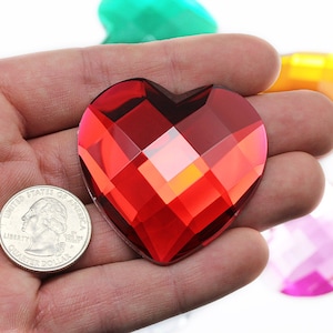 Large 3D Heart Rhinestone Stickers 2&quot; (50mm) Self Adhesive 9 Colors- 1 PC