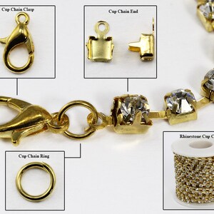 Set met gouden kristallen strass bekerketting van meer dan 10 meter, sluitingen, uiteinden en ringen inbegrepen voor het maken van sieraden