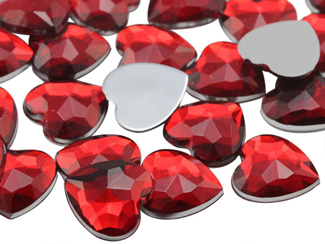 6mm - 60mm Red Ruby Flat Back Heart Acrylic Jewels Plastic Rhinestones ...