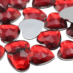 6mm - 60mm Red Ruby Flat Back Heart Acrylic Jewels Plastic Rhinestones For Scrapbooking and Jewelry Making Costume Gems - 7 Sizes