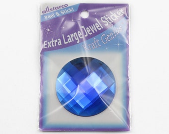 2-3/8 "60mm Blauer Saphir Extra Große Selbstklebende Runde Juwelen Acryl Strass Aufkleben Kunststoff Edelsteine Für Cosplay - 1 Stück