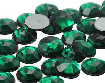 Green Emerald Flat Back Round Acrylic Rhinestones Plastic Circle Gems For Costume Making Cosplay Jewels Embellishments Jewellery 11 Sizes