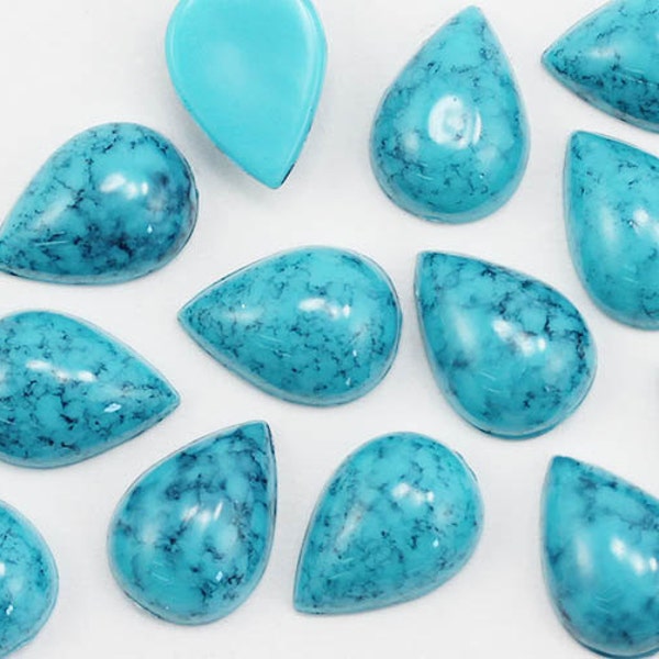 24PCS 1 Inch Loose Acrylic Tourquoise Teardrop Marble Cabochons Plastic Gems for Jewelry Making Costume Cosplay Card Making Crafts 25x18mm