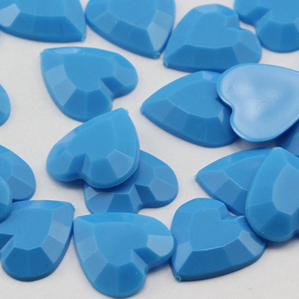 15mm Blue Tourquoise T001 Flat Back Heart Acrylic Jewels Plastic Rhinestones For Scrapbooking and Jewelry Making Costume Gems - 40 Pieces