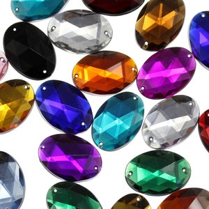 Flat Back Sew On Oval Beads Acrylic Rhinestones Sewing Plastic Gems With Holes For Jewelry, Garment Embelishments, Cosplays, Crafts