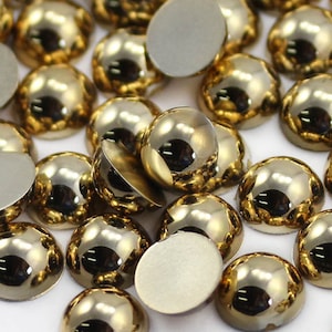 Cabochões de acrílico redondos dourados com pérolas e costas planas, pedras preciosas de plástico, enfeites de strass, cartões, artesanato, convites profissionais faça você mesmo - 9 tamanhos