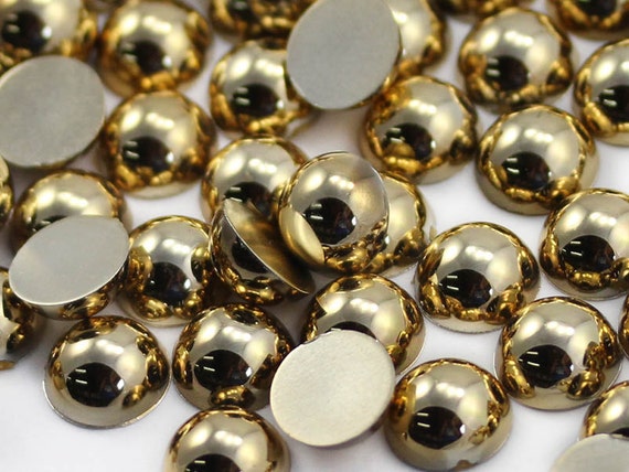 Gold Loose Acrylic Round Pearl Flat Back Cabochons Plastic Gems