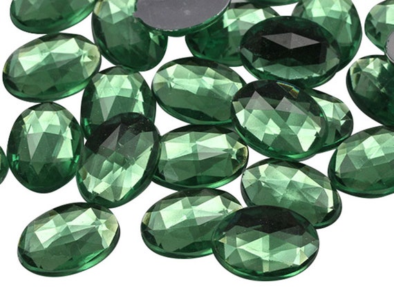 Green Emerald Flat Back Acrylic Oval Jewels High Quality Plastic