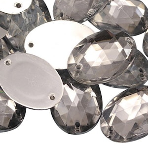 Crystal Clear Flat Back Sew On Oval Beads Acrylic Rhinestones Sewing Plastic Gems With Holes For Jewelry, Garment Embelishments, Cosplays