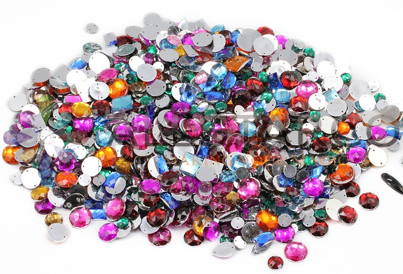 Bulk Loose Sew On Gems Rhinestones Jewels Over 700 Pieces Assorted Colors & Sizes image 3