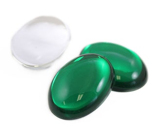 Green Emerald Flat Back Oval Acrylic Pearl Cabochons Plastic Gems for Crafts Costume Embelishments Jewelry Making Cosplay Jewels - 4 Sizes