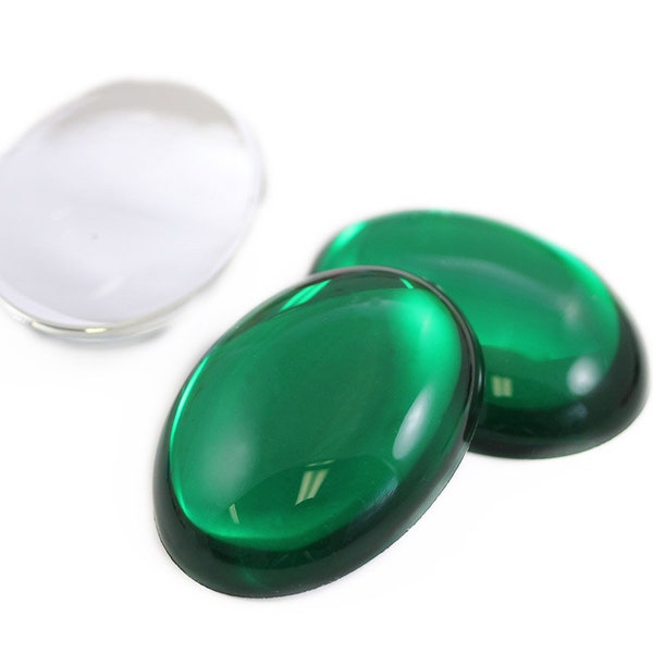 Green Emerald Flat Back Oval Acrylic Pearl Cabochons Plastic Gems for Crafts Costume Embelishments Jewelry Making Cosplay Jewels - 4 Sizes