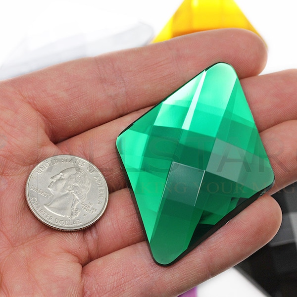Extra Large Green Emerald Flat Back Diamond Acrylic Rhinestone Plastic Jewel Display Craft Gemstones Jewelry Making Cosplay Prop 2 Sizes