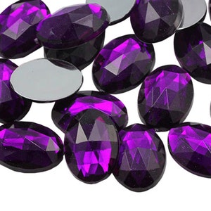 Joias ovais de acrílico com fundo plano e ametista roxa, joias de plástico para cosplay, joias para fantasias, strass, enfeites para scrapbooking, 5 tamanhos