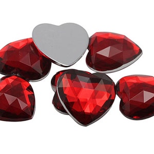 Extra Large Red Ruby Flat Back Heart Acrylic Jewels Plastic Rhinestones ...