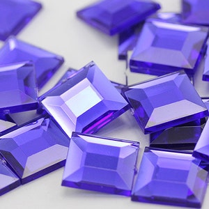 Pietre di cristallo acriliche quadrate piatte viola VT, gemme artigianali, per costumi e cosplay, abbellimenti - 3 misure