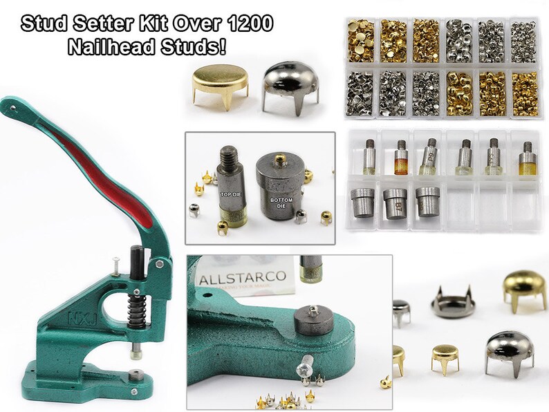 Pearl Studs Bedazzler Nailhead Stud Setter Tool Handpress Kit Over 1400 Gold Spot Silver