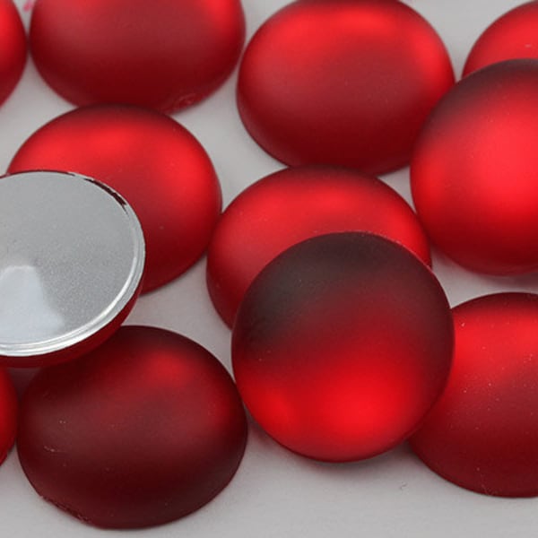Red Ruby H503 Flat Back Frosted Matte Moonglow Lunasoft Finish Loose Acrylic Round Pearl Cabochons - 7 Sizes