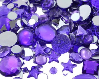 Purple Violet Mix Crafting Gems in Bulk Acrylic Flatback rhinestones, Assorted Sizes & Shapes Cosplay Embellishments Jewels Costume Making