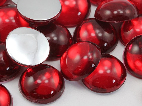 Red Ruby Flat Back Acrylic Pearl Cabochons Plastic Gems for Crafts