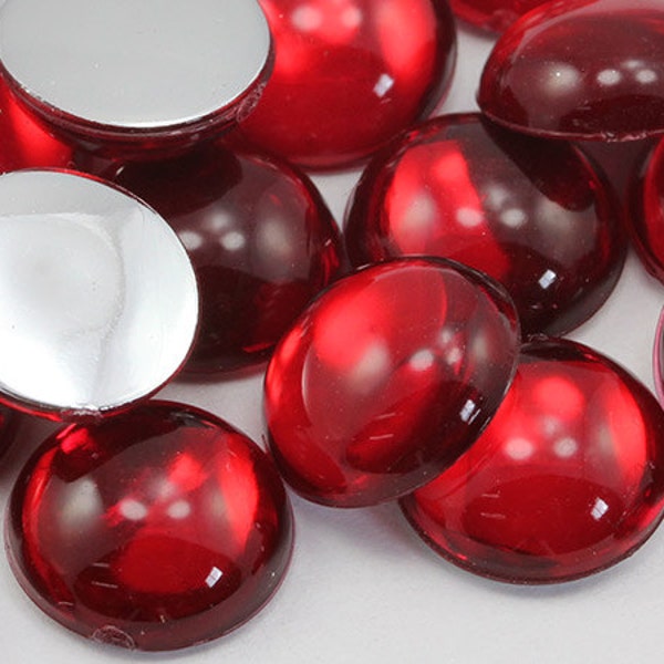 Red Ruby Flat Back Acrylic Pearl Cabochons Plastic Gems for Crafts Costume Embelishments Jewelry Card Making Cosplay Jewels - 8 Sizes