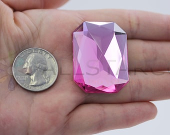 Pink Hot 40x30mm Large Flat Back Octagon Rose Acrylic Rhinestones Plastic Gems Cosplay Jewels Craft Embelishment Costumes Scrapbooking 4 PCs