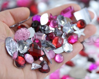Valentine's Rhinestone Embellishments, Red, Pink & Clear, Flatback Acrylic Gems