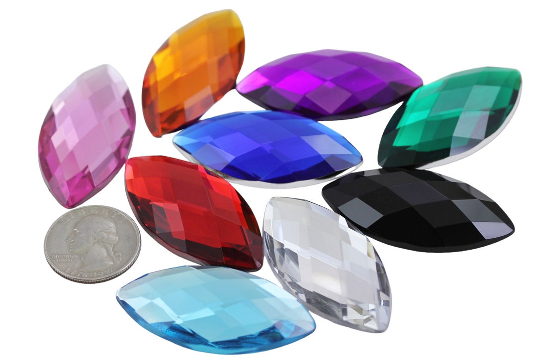 50x25mm 2 Inch Extra Large Acrylic Flat Back Navette Marquise Jewel ...