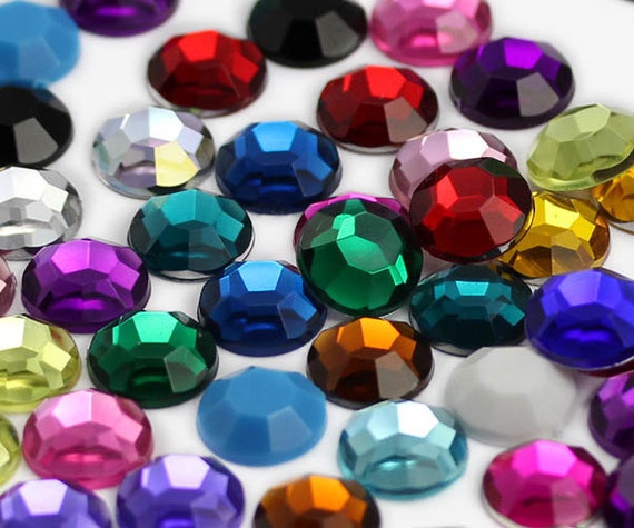 11mm Assorted Colors Flat Back Acrylic Round Cabochon Plastic Craft Gems  200Pcs