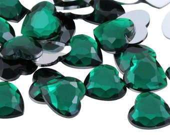 Green Emerald Flat Back Heart Acrylic Jewels Plastic Rhinestones Scrapbooking Jewelry Making Costume Gems Cosplay Embellishments - 4 Sizes