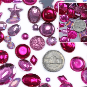 Pink Crafting Gems in Bulk Acrylic Flatback rhinestones, Assorted Sizes & Shapes, Cosplay Embellishments, Jewels For Jewelry