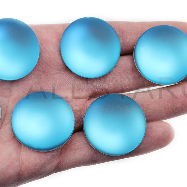 Blue Aqua Lite H509 Flat Back Frosted Matte Moonglow Lunasoft Finish Loose Acrylic Round Pearl Cabochons - 5 Sizes