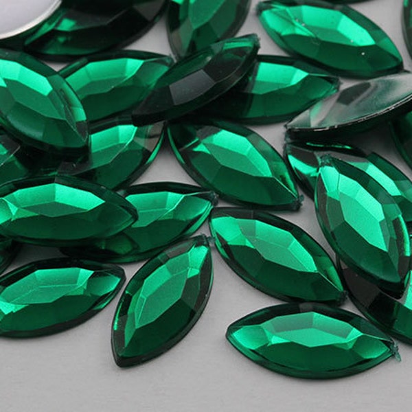 Green Emerald Navette Flat Back Acrylic Rhinestones Marquise Crafts Eye Costume Embelishments Cards Jewels Jewelry Cosplay Plastic Gems