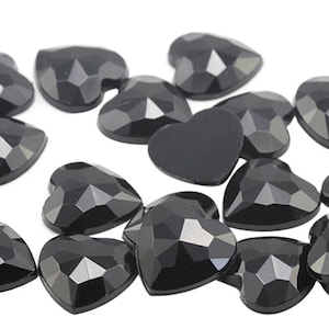 Jet Black Flat Back Heart Acrylic Jewels Plastic Rhinestones Scrapbooking Jewelry Making Costume Cosplay Gems Embellishments Craft - 3 Sizes