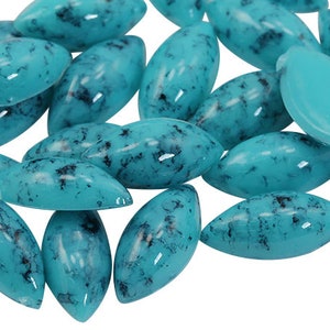 Blue Tourquoise Flat Back Marble Acrylic Navette Cabochons Plastic Gems Embellishments Jewelry Crafts Marquise Cosplays 60 PCS 15x7mm
