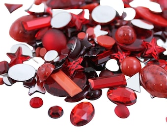 Red Ruby Mix Crafting Gems in Bulk Acrylic Flatback rhinestones, Assorted Sizes & Shapes Cosplay Embellishments Jewels Costume Making