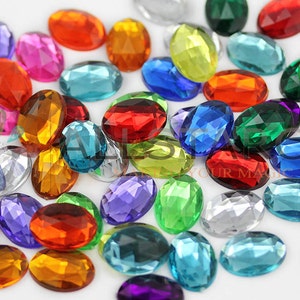 Assorted Colors Oval Shaped Plastic Acrylic Flat Back Rhinestones For Crafts Embellishments Card Invitations, Gemstones Allstarco Jewels, Jewelry Making, Cosplay, Props, DIY Projects, High Quality Premium Rhinestones for Garments Fashion Schools