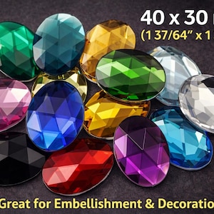 4 pcs 40 x 30 mm grand dos plat acrylique bijoux ovales cosplay embellissements costume strass artisanat en plastique - 18 couleurs