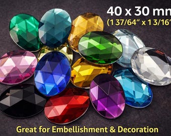 4PCS 40x30mm Large Flat Back Acrylic Oval Jewels Cosplay Embellishments Costume Rhinestones Plastic Crafting  - 18 Colors