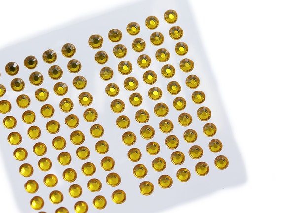 250-500 PCS Gold Topaz Acrylic Stick on Round Rhinestones Self